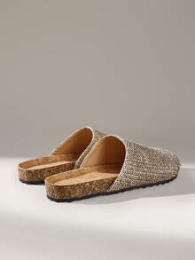 Solecia Women's Shoes Spring And Summer New Woven Grain Pattern, Round Toe Design, Backless, Comfortable And Simple Vacation, Women's Flat Shoes, Essential For Commuting, Casual Versatile, Dating, Afternoon Tea - Brown - View 9