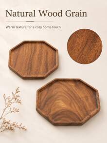 1 pieza Bandeja octagonal de madera para múltiples propósitos como ensaladas, postres, frutas, frutos secos y aperitivos, con superficie pulida - Perfecta para decoración de cocina y exhibición en la mesa, Navidad, vuelta al colegio, fiestas - Color del registro - Ver 4