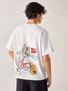 Strevion TOM & JERRY 男士休闲百搭汤姆和杰瑞图案印花圆领短袖T恤 - 白色 - 查看 2