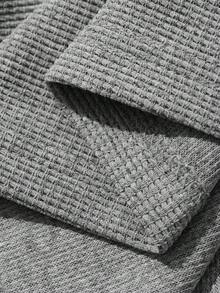 DAZY Summer Solid Color 1/3 Snap Button Round Neck Grey Textured Fabric Men's T-Shirt - Grey - View 7