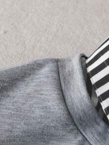 GlowEve 2025 Early Autumn New Fashionable Casual Versatile Design 2 In 1 Linen Striped Patchwork Lapel Collar Autumn Daily Wear Holiday Style Women's Sweatshirt - Grey - View 7