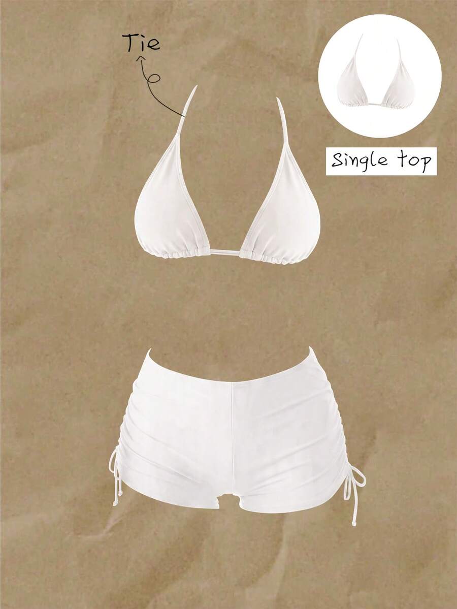 Elavelle Women's Solid Color Halter Bikini Top For Spring And Summer - White - View 1