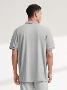 Men's Golf Polo Shirt, Fashion Business Casual Printed Short Sleeve Polo With Button Design Summer Sports - Grey - View 3