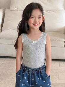 DAZY Young Girls Fitted 3 Pieces Set With Bow Decor Tank Top, Autumn Summer - Multicolor - View 4