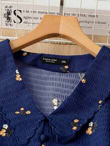Mulvari 大尺碼夏季休閒碎花刺繡襯衫 - 藏蓝色 - 查看 3