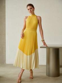 MOTF PREMIUM WOMEN'S COLORBLOCK PLEATED LONG DRESS - Multicolor - View 8