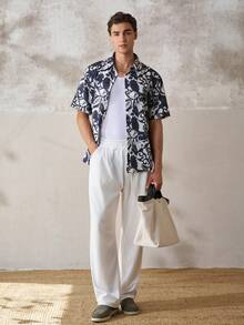 TONEVAULT TOPS Summer Festival Men's Floral Paisley Shirt Streetwear Tropical Vacation Navy And White - Multicolor - View 3