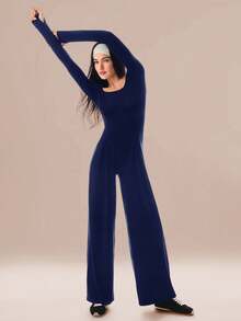 GLOWMODE FeatherFit™-Air 防曬工作與流動方領開 U 背寬腿長袖連身衣 附拇指孔 日常休閒穿著 可拆式胸墊 - Dark Blue - 查看 8