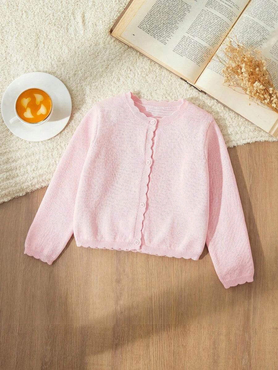 Blossori Young Girls Cardigans Autumn/Winter Red Fitted Round Neck Sweater Jacket - Pink - View 1