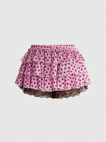 Sweetness Sweet Girl Y2K Pink Polka Dot Bow Ruffle Layered Women's Skirt - Pink - View 2