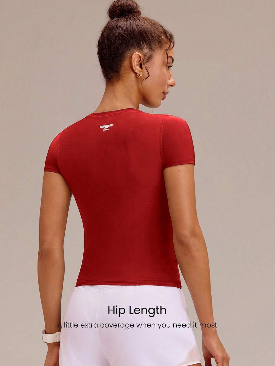 Stretch Mesh AirFlex Fitted Compression Breathable Hip-Length Stay-Put Contrasting Back Logo Short Sleeve Tee Training Running Workout Gym Fitness Wear