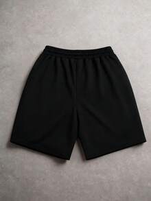 PAVTROS Pantalones cortos para hombre con estampado de letras americanas, color de contraste, bolsillo y cintura con cordón, estilo retro streetwear, vacaciones - Negro - Ver 2