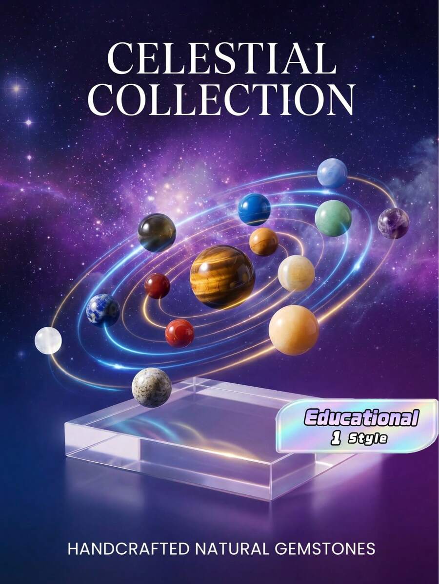 9件/套 豪華行星系統教育模型，包含9顆行星桌面裝飾，附特殊珠寶裝飾收藏禮盒 - 非常適合科學普及，適用於新年、生日、畢業禮物
