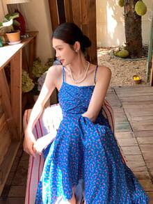DAZY Women's Floral Print Cottagecore Tropical Midi Dress Sundress Summer Vacation Tea Party Blue - Blue - View 6