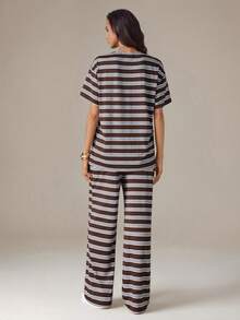 SHEIN Tall Colorful Striped Knit Casual Women's Set - Multicolor - View 2