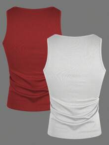Manfinity Dauomo Tank Top Kasual Bergaris Leher Bulat dengan Motif Huruf untuk Pria - MultiWarna - View 2