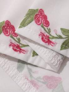 Livesso Summer White And Pink Floral Embroidery Print Tie-Up Bohemian Tropical Casual Vacation Elegant Short Sleeve Women's Blouse Beach - White - View 3