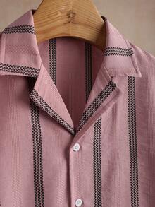 Manfinity CasualCool Men Casual Fashion Versatile Summer Button-Down Short Sleeve Striped Shirt - Pink - View 7