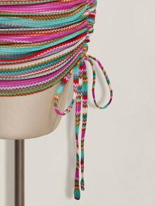 SHEIN ICON Vestido halter sexy con cuello de volantes a rayas para mujer de talla grande - Multicolor - Ver 9