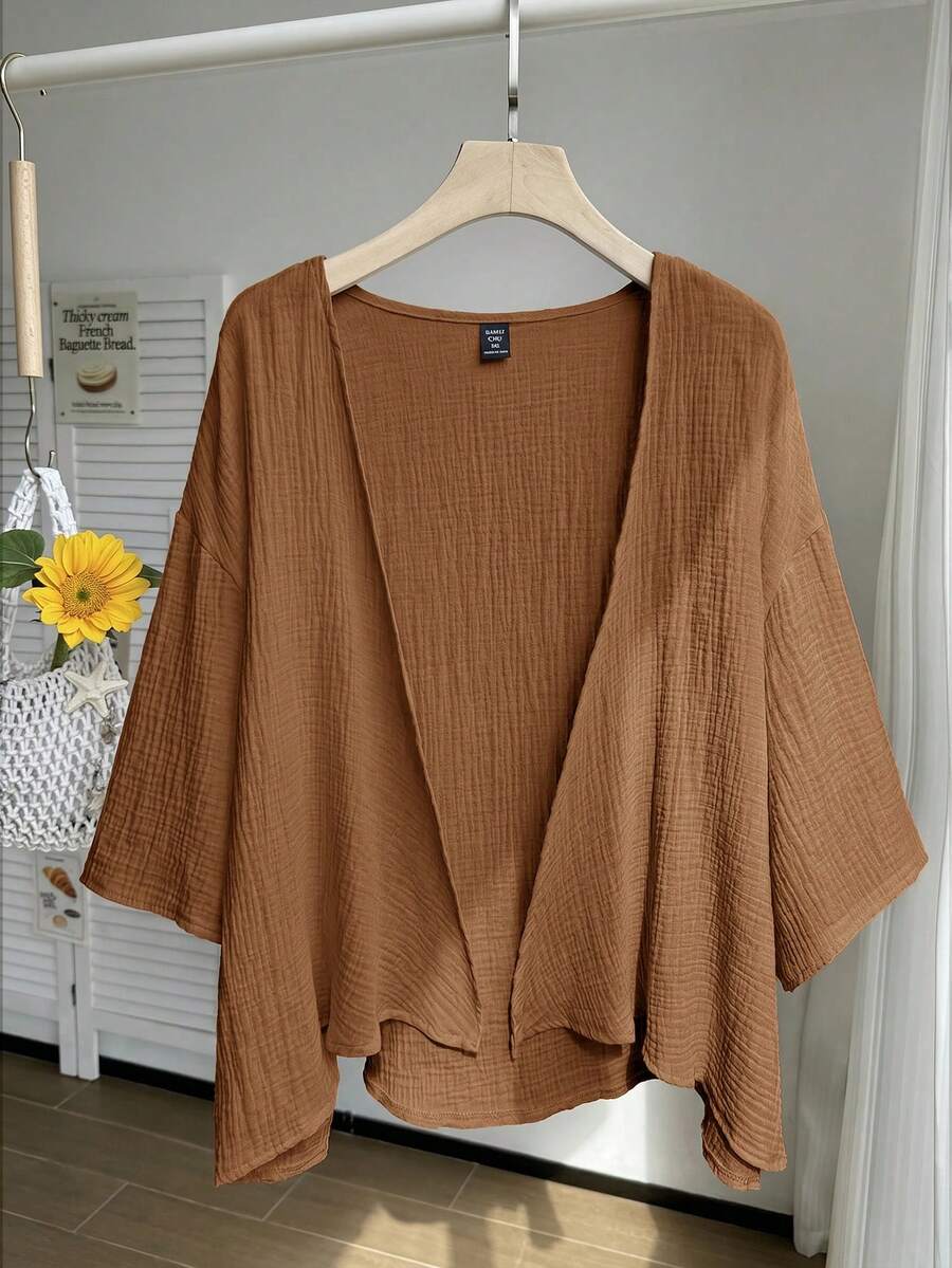 Comfortcana Plus Size Lightweight Short White Jacket , Summer Cotton Comfortable Cardigan In Fall/Winter - Khaki - View 1