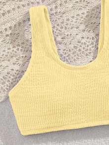 SHEIN Set Bikini untuk Remaja Putri, Set Baju Renang Modis dan Sopan dari Kain Rajut Bergelombang, Cocok untuk Liburan, Berenang, dan Pantai Musim Panas - Kuning - View 3