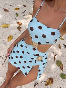 Swim Oasis Women's 2 Pieces Swimsuit Set With Polka Dot Print, Cutout Sunflower Skirt, Summer Holiday Beach Outfit - Multicolor - View 6