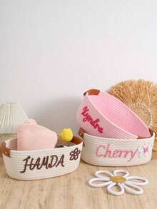 Customized 1pc Handwoven Rope Storage Basket, Suitable For Bathroom, Bedroom, Living Room, Pets Toys, Valentine's Day, Wedding, Home Decor, Halloween, Back To School Student Storage Box,Home Refresh,Customized Storage Basket,Easy Comfort,Home & Living,Christmas Home Atmosphere,Souvenirs,Reusable,Adorable,High-Quality,Elegant Living - White - View 11