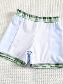 SHEIN 中性青少年男孩/女孩適用，時尚格紋長袖兩件式泳衣套裝，防曬泳裝，衝浪泳衣，適合海邊度假、游泳、衝浪 - 軍綠色 - 查看 6
