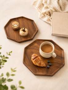 1 pieza Bandeja octagonal de madera para múltiples propósitos como ensaladas, postres, frutas, frutos secos y aperitivos, con superficie pulida - Perfecta para decoración de cocina y exhibición en la mesa, Navidad, vuelta al colegio, fiestas - Color del registro - Ver 2