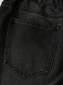 SHEIN MOD 大尺碼女款口袋寬腿鬆身休閒百搭牛仔長褲 - 黑色 - 查看 4