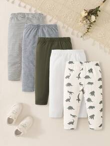 SHEIN Playful Pals Celana Panjang Bayi Laki-laki yang Nyaman dan Ramah Kulit, 5pcs/Set - Hijau - View 3