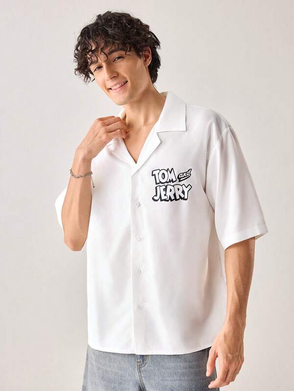 Strevion Men's Casual Tom & Jerry Print Short Sleeve Shirt