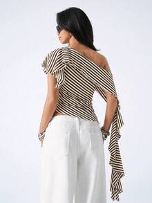 LYSMO Women's Summer Fashion Striped Asymmetric Top - Multicolor - View 2