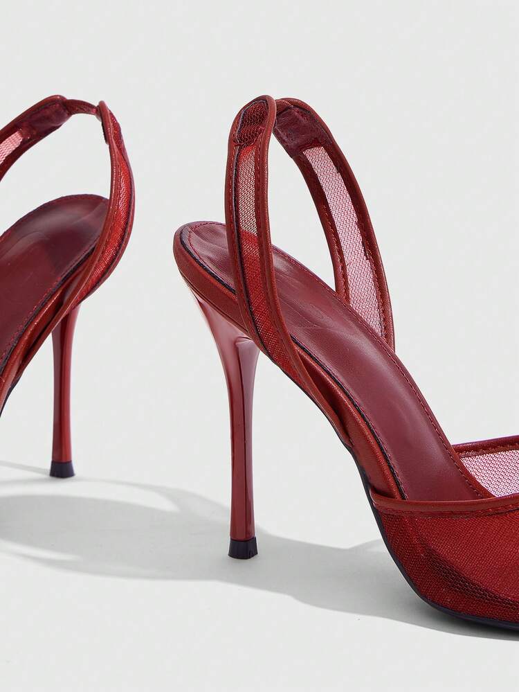 CUCCOO SZL Mesh Pointed Back Space Stiletto Shoes, Side Space Design, Workplace Commuting Dating Slim High Heels