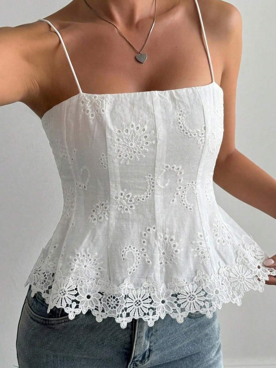 DAZY Women's Summer Vacation Style Textured Fabric Casual Tank Top - White - View 1