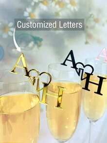 Personalized Beverage Stirrers Acrylic Beverage Labels Initials Hearts Wine Pendants Glass Markers Laser Engraved Cocktail Champagne Decorations Custom Wedding Favor For Anniversaries Weddings - Multicolor - View 4