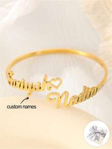 1pc Customized Double Name Couple Bracelet, Personalized Multi-Name Bracelet, Romantic Valentine's Day Gift For Her, Birthday Gift For Her, Christmas Gift, Mother's Day Gift Gold, Silver Stylish, Vintage, Contracted, Simple, Fall Fashion, Old Money, Casual Custom, Personalized, Unique Ideal Gifts For Her Girlfriend, Mom, Family, Friends, Daughter - Gold - View 7