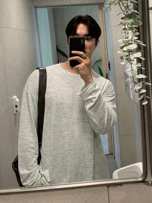 DAZY 淺灰色長袖圓領薄款男士T恤 - 灰色 - 查看 6