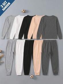 SHEIN 6件/組青少年男孩極簡舒適純色貼身家居服套裝，長袖上衣與長褲，適合春季/秋季，家庭聚會 - 彩色 - 查看 1