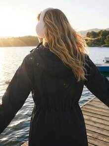 WanderVale In My Nature 1pc Women Solid Color Drawstring Hooded Jacket With Pockets, Outdoor Sports Usewinter Women Tops Keep Warm - Black - View 2