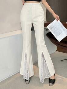 DAZY Women's Elegant Contrast Lace Flare Pants - White - View 2