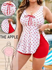 Swim Lushoire Setelan Baju Renang Wanita Ukuran Besar 2 Potong Motif Acak Atasan Tank Top & Bawahan, Tali Serut Depan, Pengontrol Perut, Melangsingkan, Baju Renang Pantai Minimalis untuk Liburan - MultiWarna - View 1