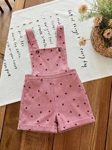 LMoss Kids Baby Girl Woven Heart Pattern Overall Romper - Pink - View 5