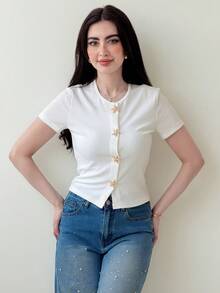 Yasmeen Edit Yasmeen Edit Women's Regular Waist Rhinestone Decor Loose Casual Jeans, Street Style - Medium Wash - View 1