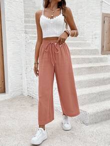 SHEIN PETITE CURVE Plusstorlekar med resår i midjan, casual byxor - Redwood - Visa 3