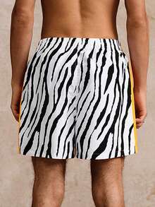 Surfspeed Herren Zebra-Muster Tasche Kordelzug Taille Lässig Strand Shorts - Verschiedenfarbig - Übersicht 2