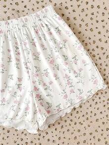 SHEIN 青少年女孩碎花圓領T恤短褲家居服，休閒款 - 彩色 - 查看 4