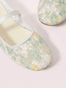 CUCCOO DOLLMOD Women's Shoes, Cute Round Toe Light Green, Flower Butterfly Embroidered Mesh Upper, Metal Buckle Strap Flats, Mary Jane - Lilac - Green - View 4