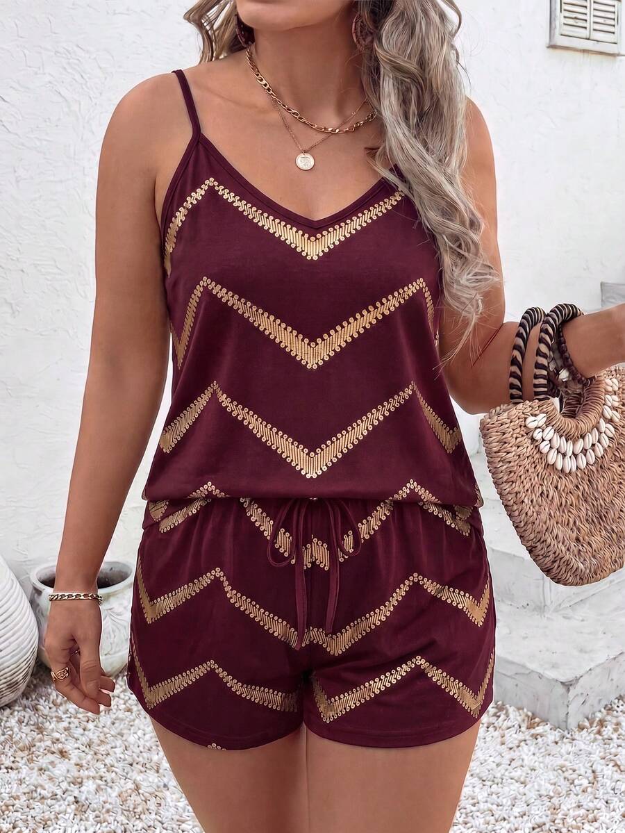 EMERY ROSE Women's Plus Size Herringbone Print Cami Top And Shorts 2-Piece Set - Multicolor - View 1