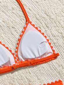 Tween Girl Special Fabric Floral Design Triangle Bikini Suitable For Vacation, Beach, Seaside, Swimming - Orange - View 6